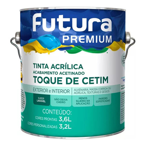 Tinta Acrílica Brilho Acetinado Lavável Futura 3,6l - Cores