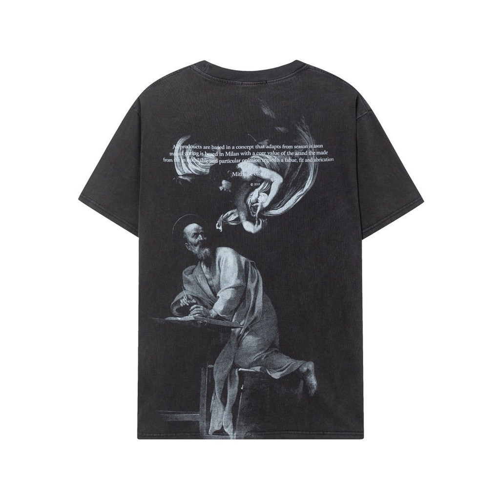 Off Street Wear 24N High-End New white Black white Oil Painting Elderly Portrait Lavagem de Retratos Homens Mulheres Mesmo Estilo Manga Curta OW Trendy