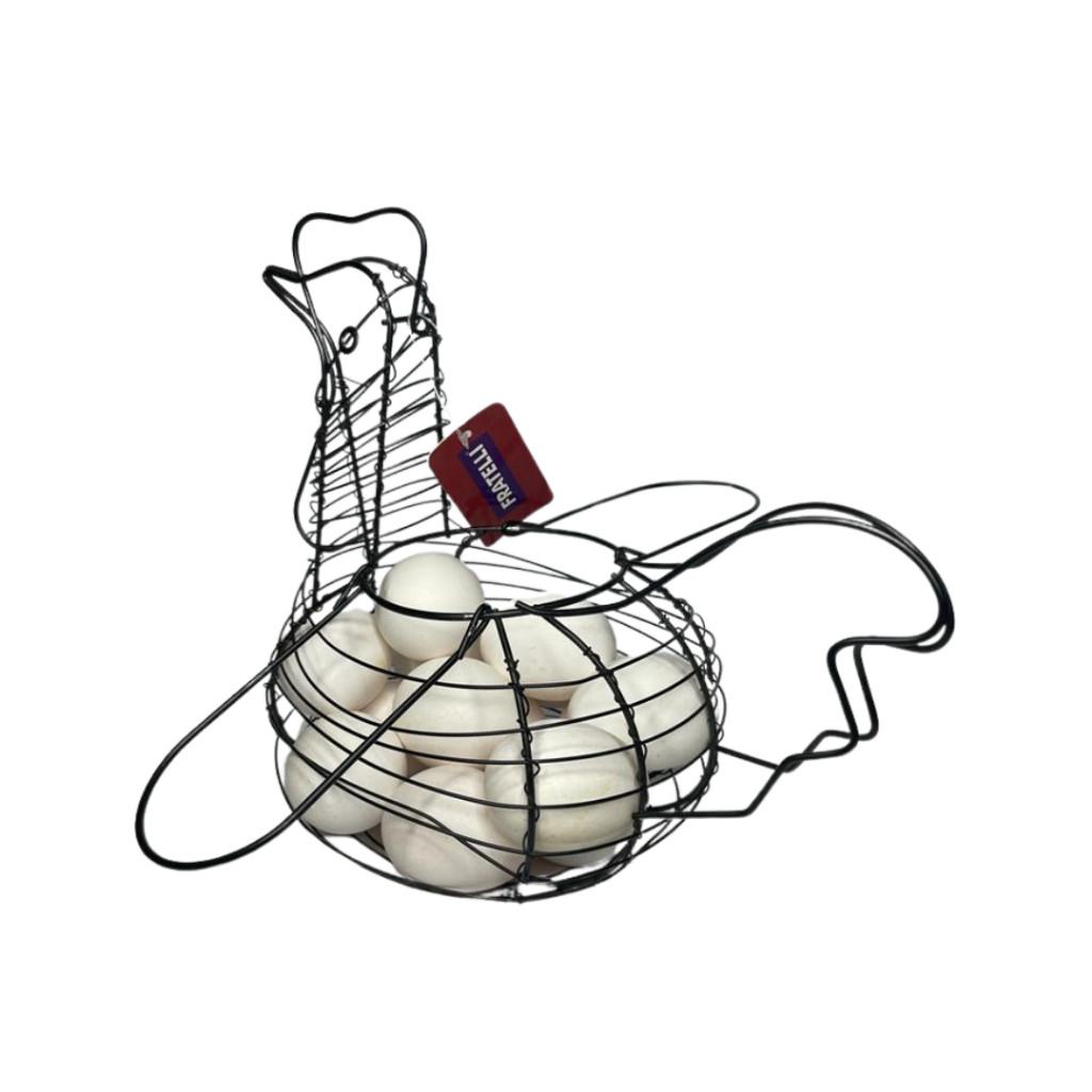 Porta Ovos Cesto De Galinha Preto 16 Ovos Metal Vintage