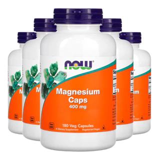 Kit 5x Magnésio Magnesium 400mg Now Foods 180Veg Cáps Importado /Made in Usa