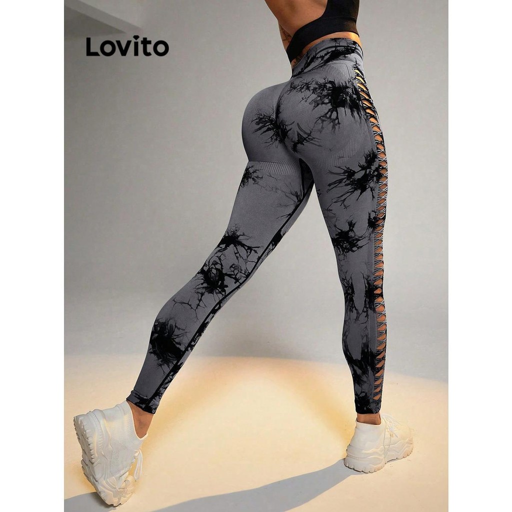 Lovito Leggings esportivas esportivas com recorte tie-dye para mulheres LNL58231