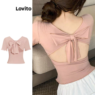Lovito Camiseta elegante com laço simples nas costas para mulheres L100MD343