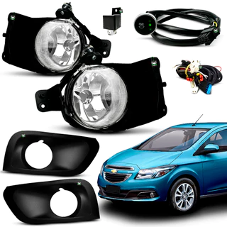 Kit Farol Auxiliar Milha Onix Joy 2015 2016 2017 2018 2019 Moldura Preta Botao Touch