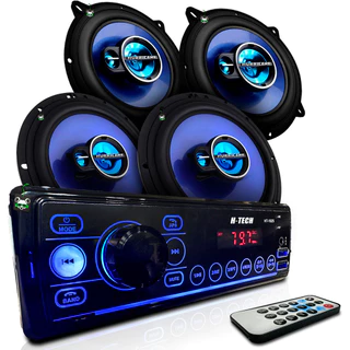 Kit Rádio Mp3 Som Automotivo + Par Alto Falante Triaxial 5 Polegadas e 6 Polegadas 100w