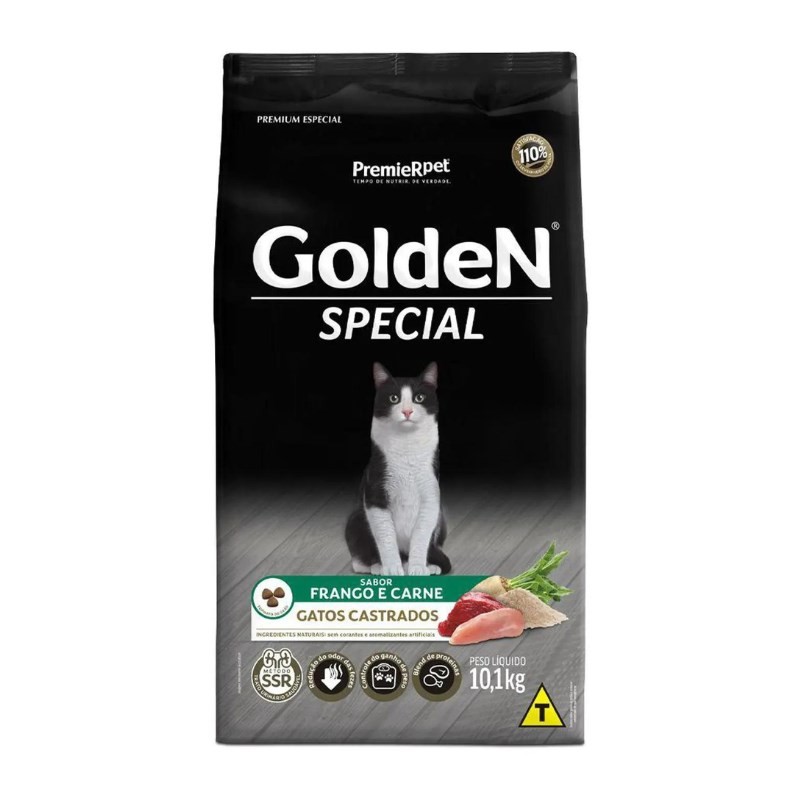 RAÇÃO GOLDEN SPECIAL GATOS ADULTOS CASTRADOS FRANGO E CARNE 10.1 KG
