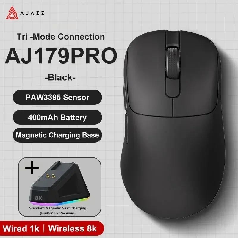 AJAZZ AJ179 PRO 8Khz Mouse Bluetooth Sem Fio PAW3395 Com Doca De