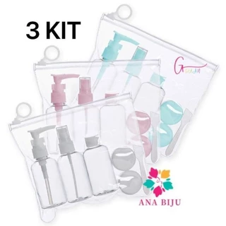 Kit 3 ou 2 ou1 unidades de Kit Viagem com 6 Potes e 1 paleta E Necessaire Ziplock Para Cuidado Pessoal-INLIS ANA
