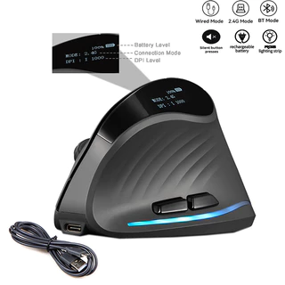 Mouse Ergonômico 2.4G Tri-Modo Recarregável Sem Fio Vertical Silencioso Com Tela 4000DPI 6 Botões Programáveis Para Desk