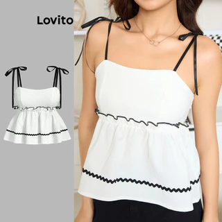 Lovito Regata Boho Plain Contrast Binding para mulheres L100MD367