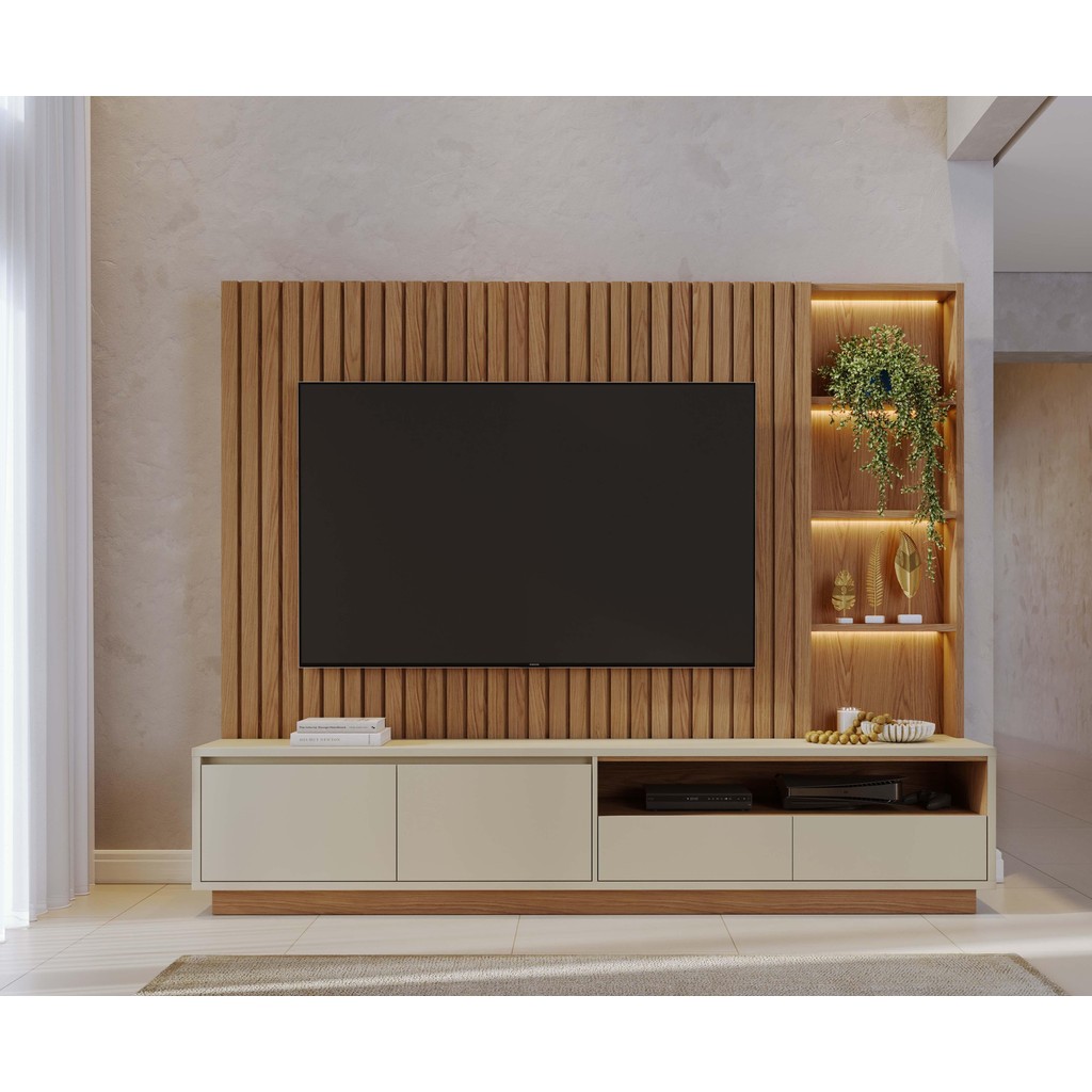 Estante Home Theater Ambiente Cancún Freijó Off White Matte