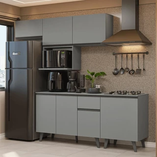Armário de Cozinha Completa 240 cm Cinza Nice Madesa 06 em Oferta na Shopee