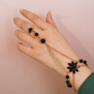 Flor de zircão preto leve e versátil com pulseira de dedo do pé feminina de design sênior versátil e temperamental