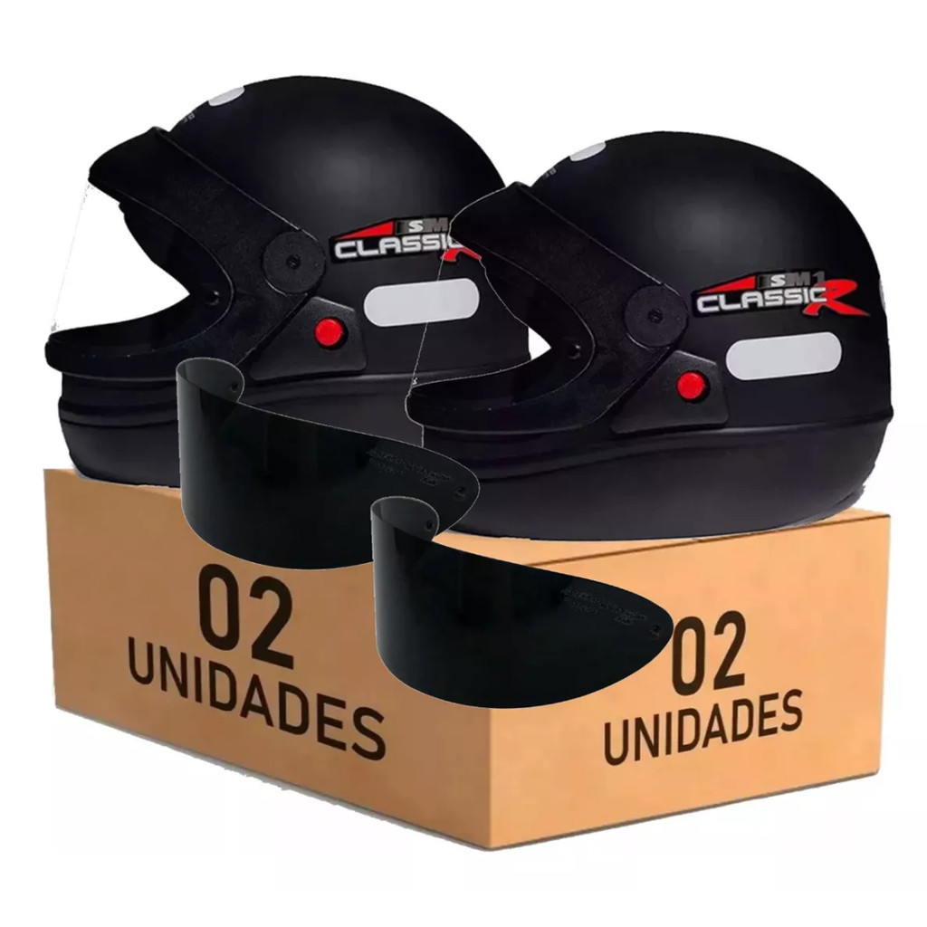 Kit 2 Capacete San Marino Classic Preto Fosco Com Viseiras Extra ...