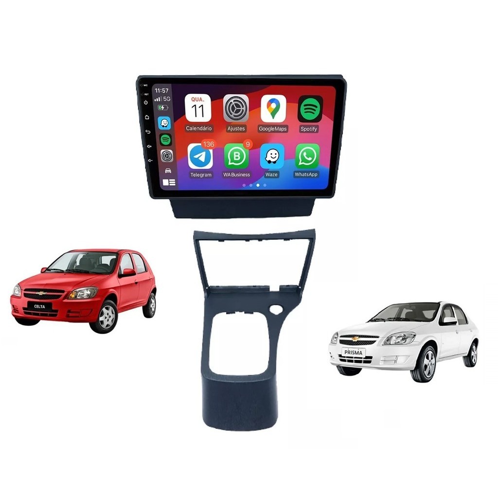 Kit Multimídia Celta Prisma 2006 / 2015 9 Pol Android Carplay Gps 2 ...