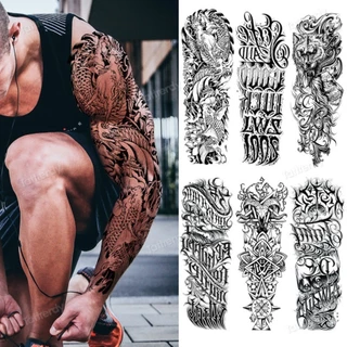 Tatuagem Temporária À Prova D'água Stcker Full Arm Sleeve Homem Mulher Flash Fake Decal Tattoos Transferência De Água Totem Preto Dragão Tribal Bem Estocado