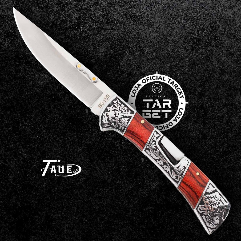 Canivete De Bolso Profissional Em Aço Inox Pesca Campo Caça Afiado Militar Taue B3159 Mogno