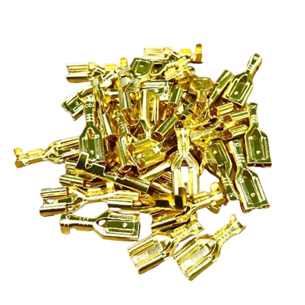 100x Terminal Faston Fêmea 6,3mm Sem Isolação Dourado Positive Lock DJ622-J6,3