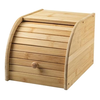 Porta Pão Pequeno com Tampa Retrátil em Madeira Bambu OU