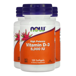 Kit 3x Vitamina D3 5000IU Alta potencia Now 120 Softgels/Made in Usa
