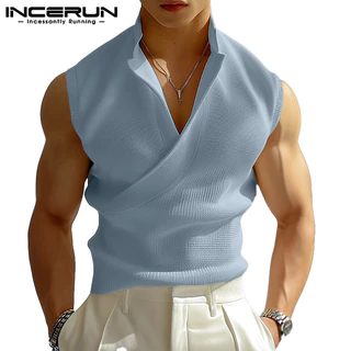 INCERUN Homens Vintage Moda Simples Cor Sólida Sem Manga Tanques Soltos
