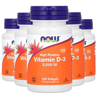 Kit 5x Vitamina D3 2000 IU Alta Potência Now Foods 240Softgls /Made in Usa