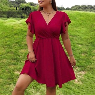 Lovito Vestido Feminino Plus Size Curvo Elegante Com Babados Lisos LNL48093