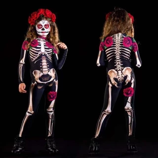 Trajes Infantis De Halloween , Atmosfera De cosplay De Férias , Ação De Festa , Conjunto De Macacão Com Estampa De Esqueleto