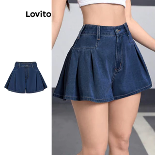 Lovito Shorts jeans plissados casuais lisos Cat