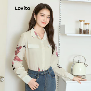 Lovito Blusa casual lisa com bolso falso para mulheres L99ED912