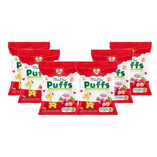 MINI PUFFS BETERRABA E MORANGO 6x15g - NHAMI MAMI em Oferta na Shopee