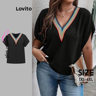 Lovito Blusa Plus Size Curve Elegante Simples Com Babado No Pescoço Para Mulheres LBL17287