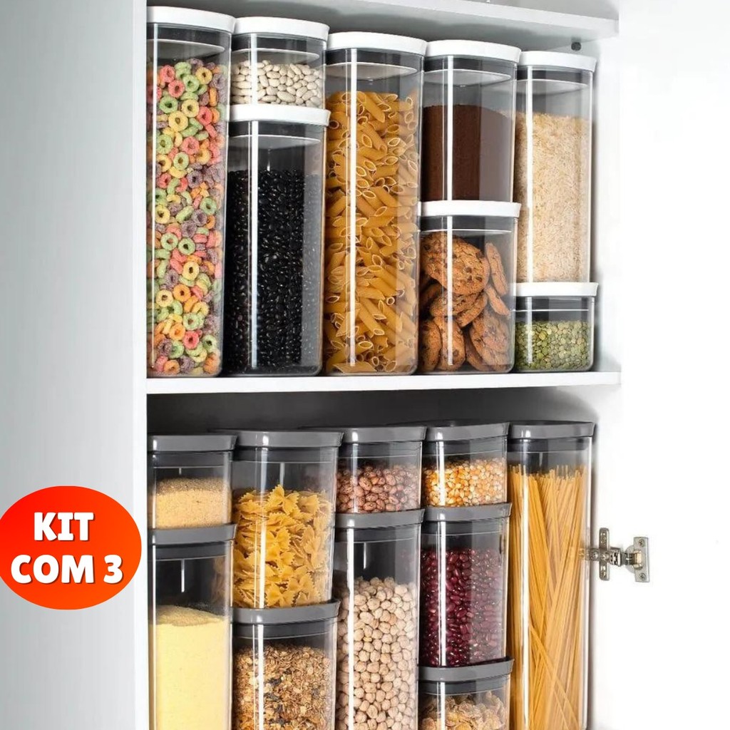 Kit Potes Mantimentos Hermético Quadrado Alimentos E Cozinha