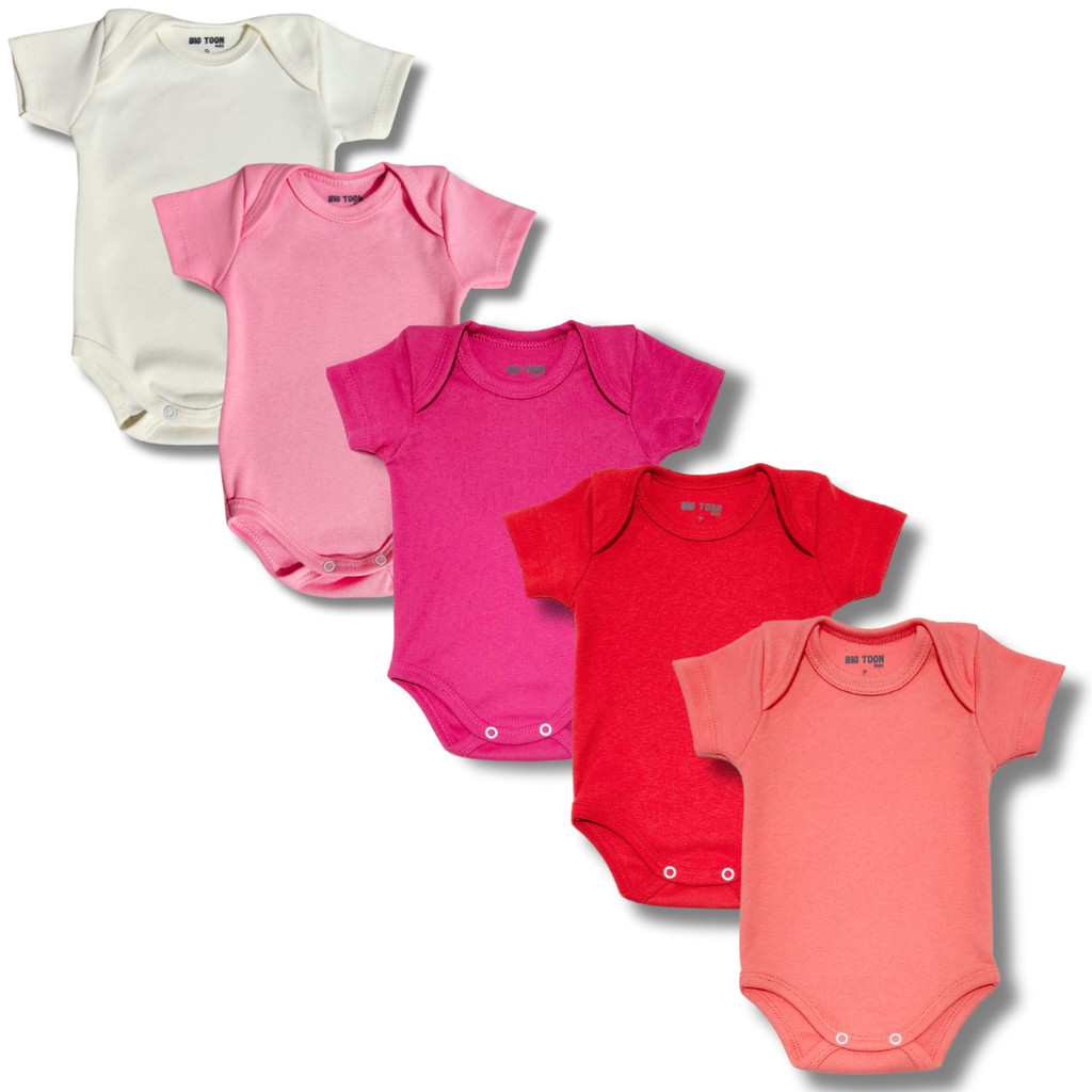 Kit 5 Body Manga Curta Liso Suedine Infantil Bebê Menino Menina em Oferta na Shopee