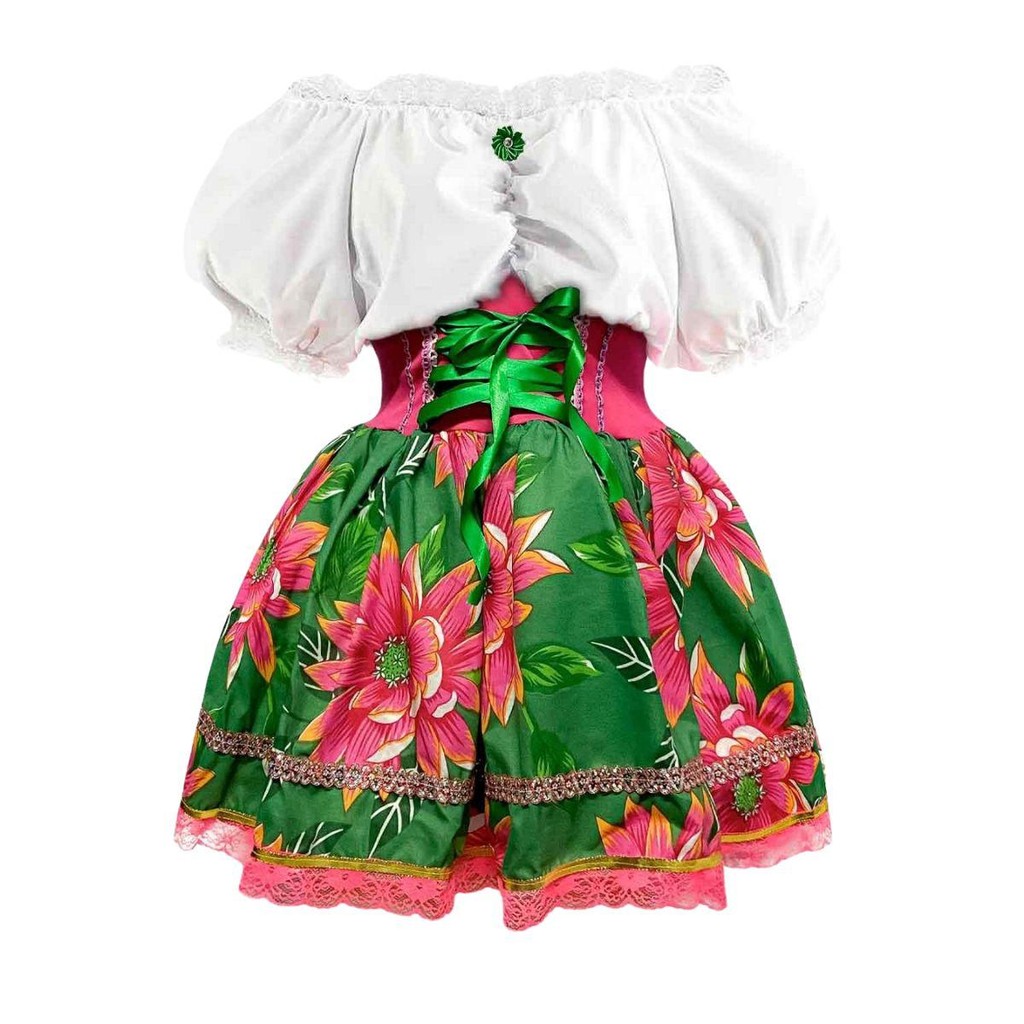 vestido festa junina adulto luxo floral com espartilho várias