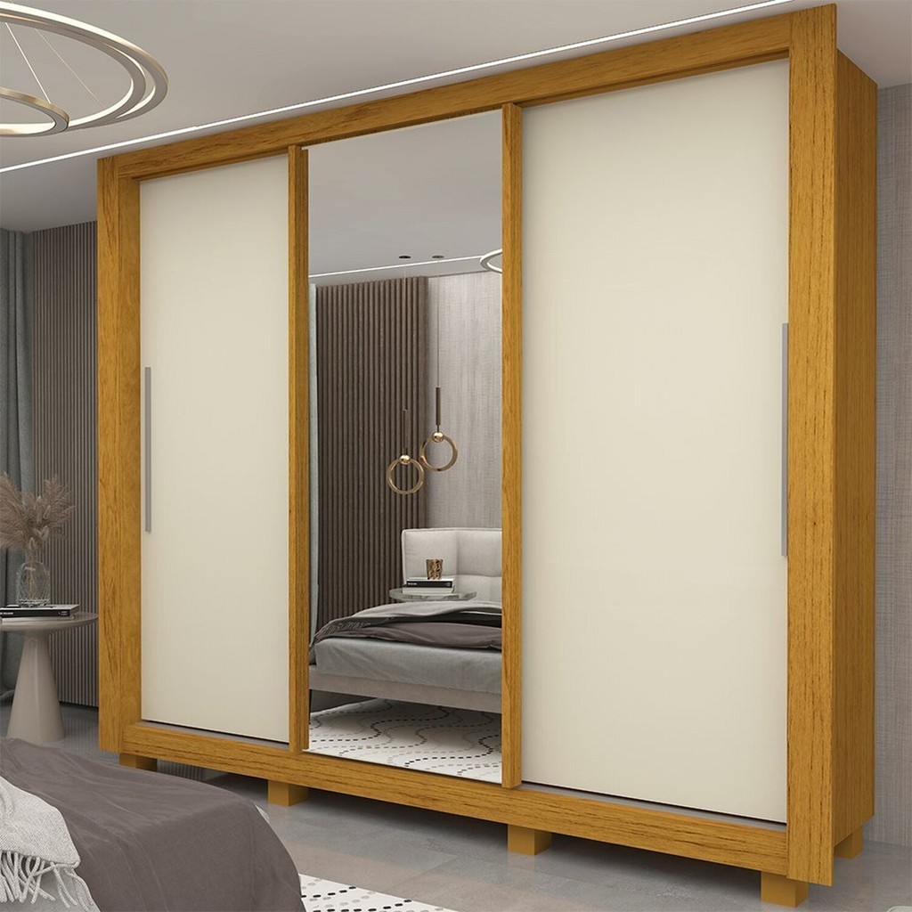 Guarda-roupa Casal 3 Portas 1 Porta Espelhada com Pés Milão Yescasa