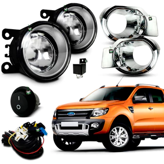 Kit Farol Auxiliar Milha Ford Ranger 2012 2013 2014 2015 Moldura Cromada Botao Tic Tac