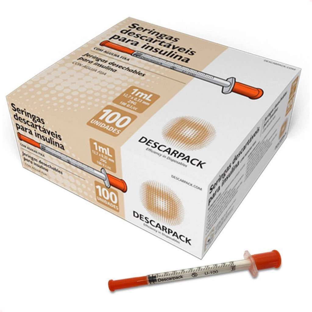 Seringa Insulina 1mL 100UI Agulha 12,7x0,33mm 29G 100Un Full | Shopee ...