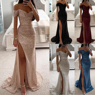 Vestido maxi Feminino Com Decote E Lantejoulas Para Festa De Casamento 2024