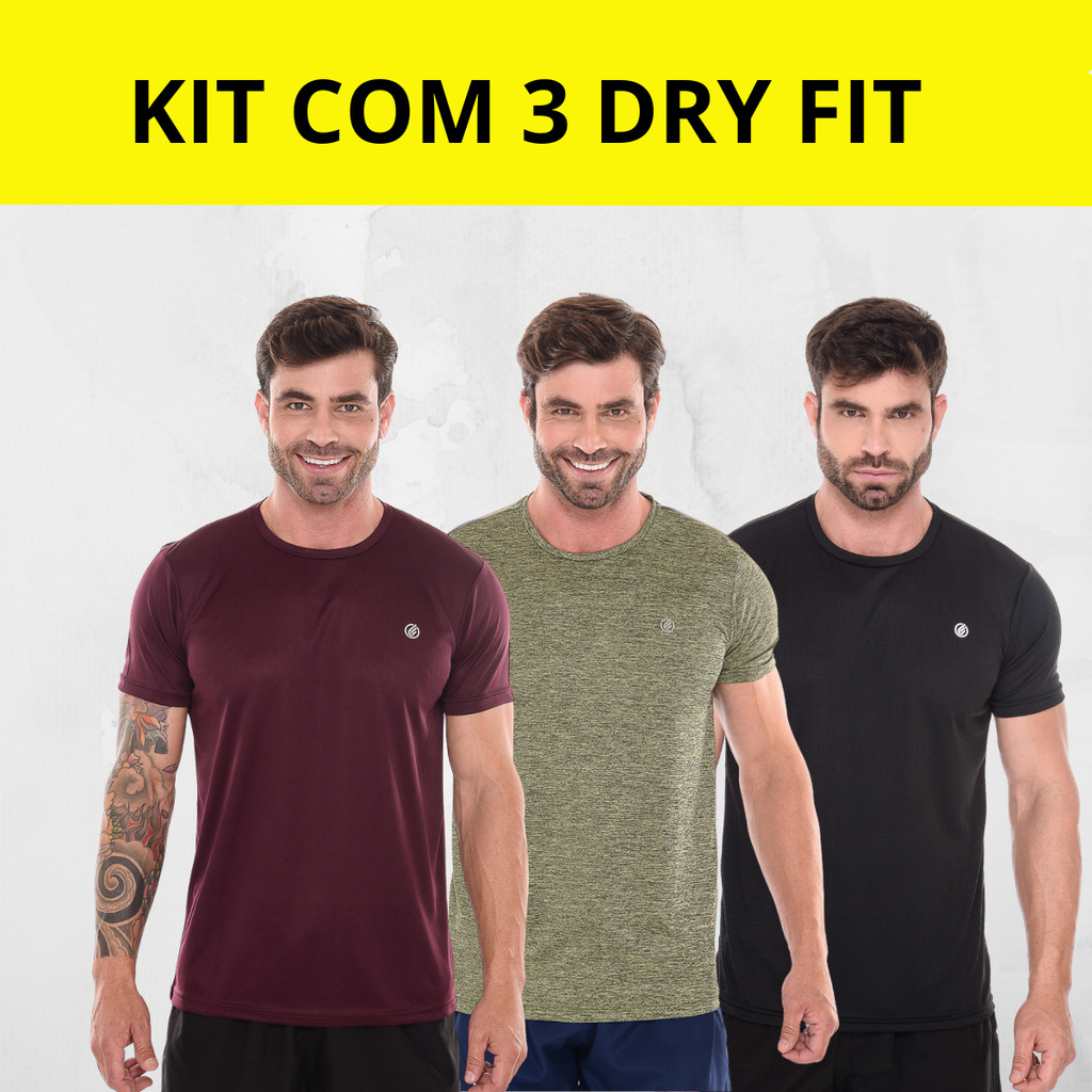 Kit 3 Camisetas Masculinas Básica Dryfit Lisa Academia Local