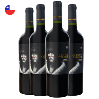 Kit com 4 Vinhos Chilenos Tinto Seco Uva Carmenere Reserva Cuentos Del Fuego 750ml