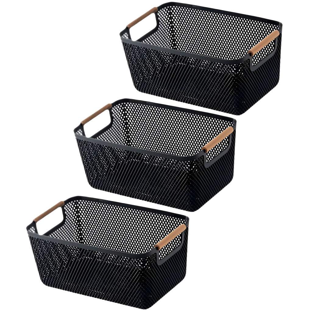 Kit com 3 Cestos Organizadores Multiuso 32x20 cm Preto