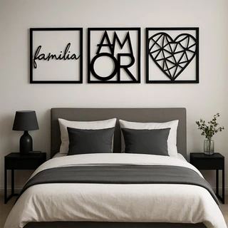 Kit  Família Amor Coração 3 Peças Quadros Decorativos MDF Parede Sala Quarto com Fita Dupla Face em Oferta na Shopee