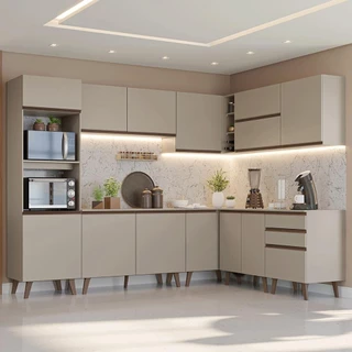 Armário de Cozinha Completa de Canto 465 cm Crema Nice Madesa 01 em Oferta na Shopee