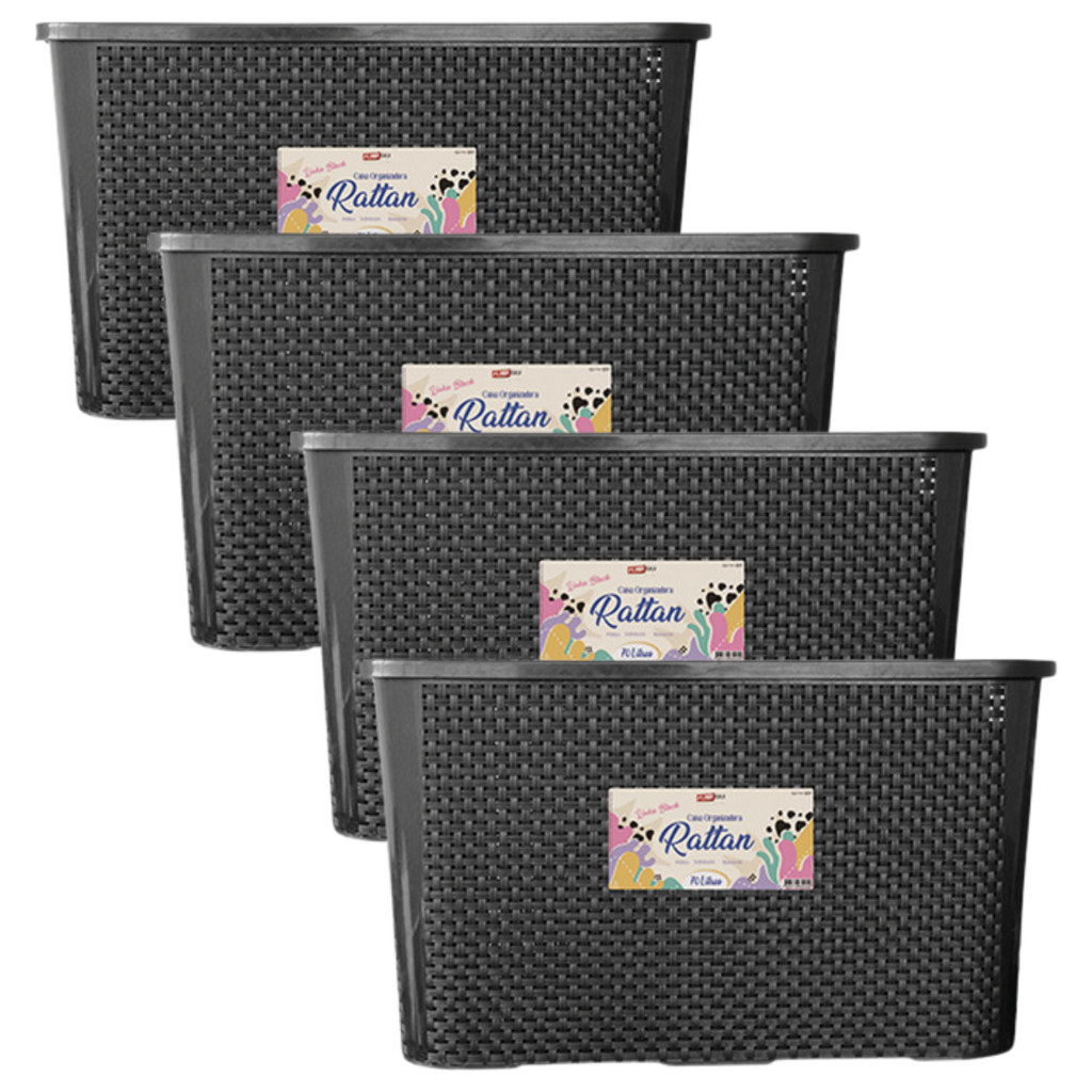 Kit 4 Caixa Organizadora Rattan Extra Grande Organizador Otimizar Espaço 70L