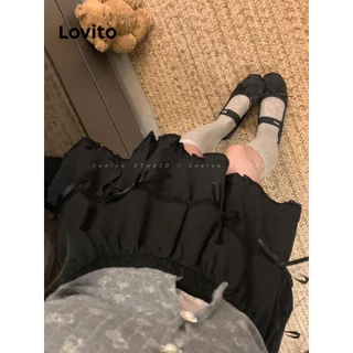 Lovito Saia de laço liso para mulheres LNA70101