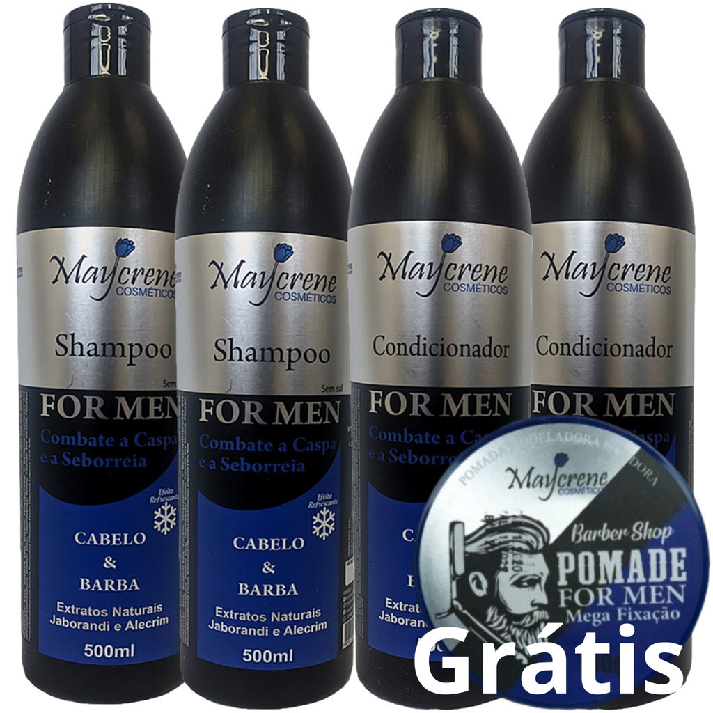 Kit de Tratamento Shampoo Condicionador Cabelo e Barba For men 500ml Maycrene