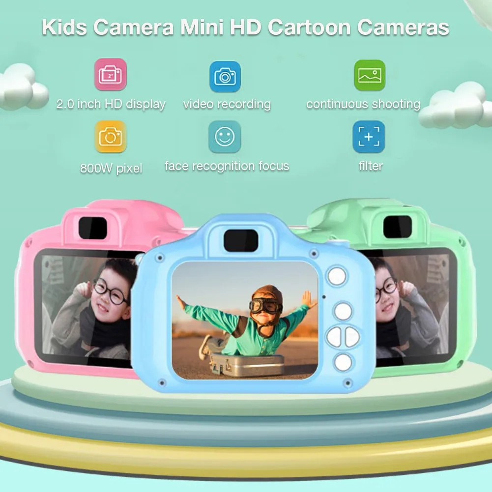 Mini-câmera digital de 2 polegadas com tela HD recarregável para crianças Brinquedos fotográficos fofos