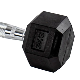 Par Halteres 3kg + 3kg Dumbbell Sextavado Emborrachado Pegada Cromada Gallant (GDb03F3B-Pt)