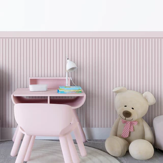 Papel De Parede Adesivo Ripado Rosa Bebê Com Faixa Para Meia Parede