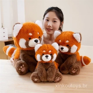 A boneca do panda vermelho está sentada, fofa e fofa, boneca de travesseiro, boneca de pelúcia animal, brinquedo de pelúcia, presente festivo UNBH